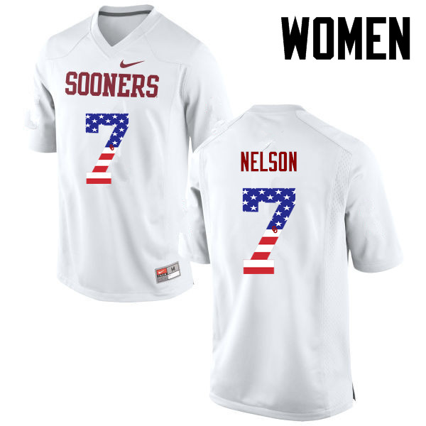 Women Oklahoma Sooners #7 Corey Nelson College Football USA Flag Fashion Jerseys-White - Click Image to Close